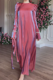 Dark Pink Silk Long Sleeve Dress