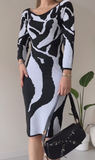 Black and White Printed Sweater Dress