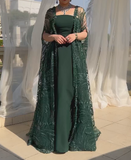 Lace Shawl Green Elegant Long Dress