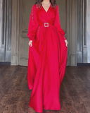 Solid Color Bright Design Silk Long Dress