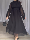 Solid Black Chiffon Elegant Dress