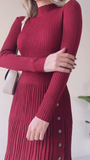 Solid Color Sweater Pleated Dress