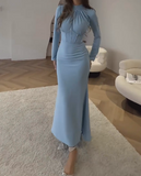 Elegant Long Blue Waistless Dress