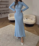 Elegant Long Blue Waistless Dress