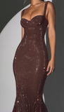 Brown Glitter Halter Slimming Dress