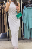 Sleeveless Slit White Elegant Dress