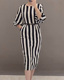 Black and White Vertical Striped Midi Dress