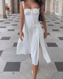 White Halter Slit Dress