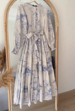 Light Blue Print White Elegant Dress