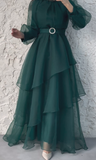 Dark green layered maxi dress