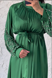 Handmade Beaded Lace-Up Long Sleeve Dress