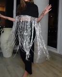 Black Patchwork Silver Fringe Top