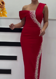 Red Elegant White Beaded Gown Dress