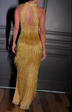 Gold Elegant Slit Strapless Dress