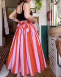 Pink And Orange Vertical Striped Half Skirt