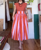 Pink And Orange Vertical Striped Half Skirt