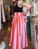 Pink And Orange Vertical Striped Half Skirt