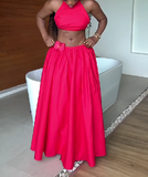 Red Half Skirt Two Piece Set