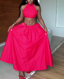 Red Half Skirt Two Piece Set