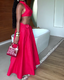 Red Half Skirt Two Piece Set