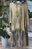 Green Silk Top Shiny Half Skirt Two Piece Set