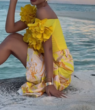 Vibrant Yellow Printed Slit Seaside Dress