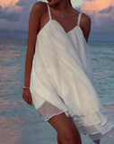 Pure White Seaside Halter Short Dress