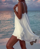 Pure White Seaside Halter Short Dress