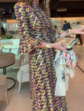 Purple And Gold Printed Elegant Slim Long Dress