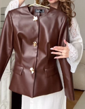 Brown Leather Jacket And Pants Set