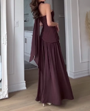 Brown Strapless Slit Dress