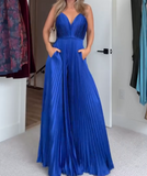 Blue Pleated Jumpsuit