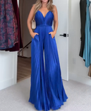 Blue Pleated Jumpsuit