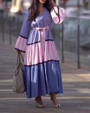 Blue And Pink Patchwork Dress