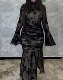 Black Printed Fishtail Dress