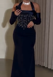 Blue Elegant Slim Fit Gown Dress