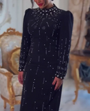 Long Sleeve Beaded Elegant Dress