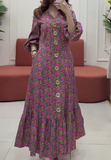 Pink Crushed Floral Large Buttoned Shirt Long Dress