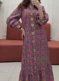 Pink Crushed Floral Large Buttoned Shirt Long Dress