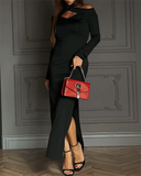 Cross Halter Neck Slit Dress