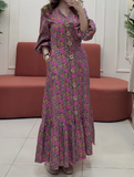 Pink Crushed Floral Large Buttoned Shirt Long Dress