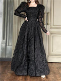 Vintage Embroidery Bubble Sleeve Elegant Long Dresses