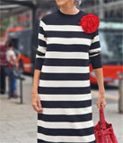 Black and White Striped Rose Dress