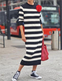 Black and White Striped Rose Dress