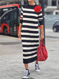 Black and White Striped Rose Dress