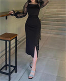 Pure Black Gauze Sleeve Elegant Slit Dress