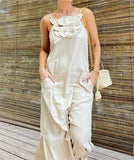 White Cotton Halter Slit Long Dress