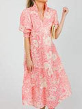 Pink Printed V-neck Dress