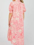 Pink Printed V-neck Dress