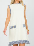 White Sleeveless Design Dress